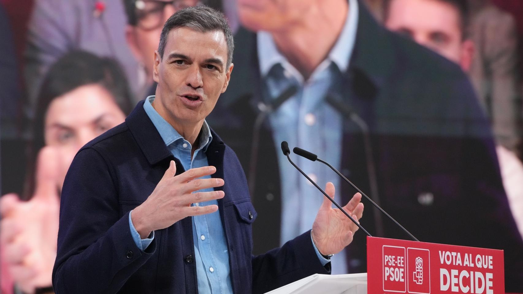 El presidente Pedro Sánchez, este sábado en un mitin del PSOE en San Sebastián.