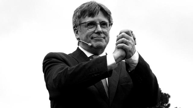 El expresidente de la Generalitat y candidato de Junts a las elecciones catalanas, Carles Puigdemont, durante un acto de Junts+.