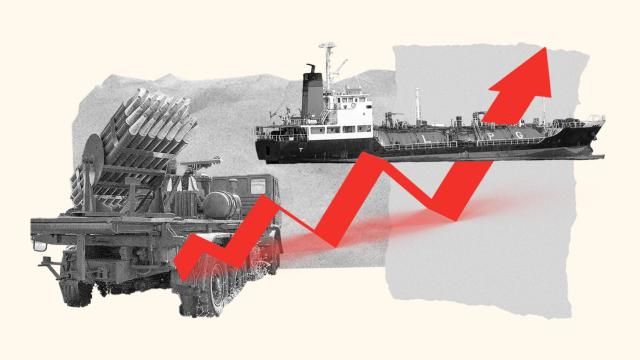 Ilustración sobre  la posible escalada de los precios del petróleo tras el ataque de Irán a Israel.