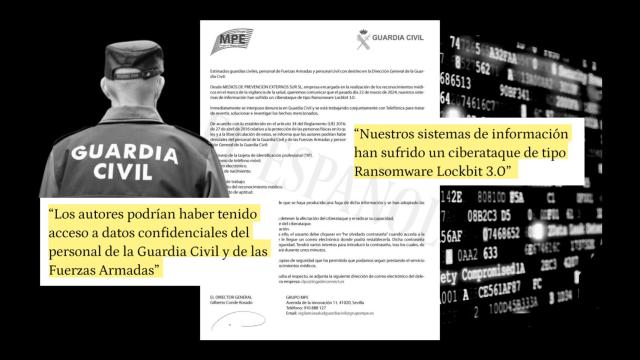 Montaje con el documento que prueba el ciberataque a la Guardia Civil