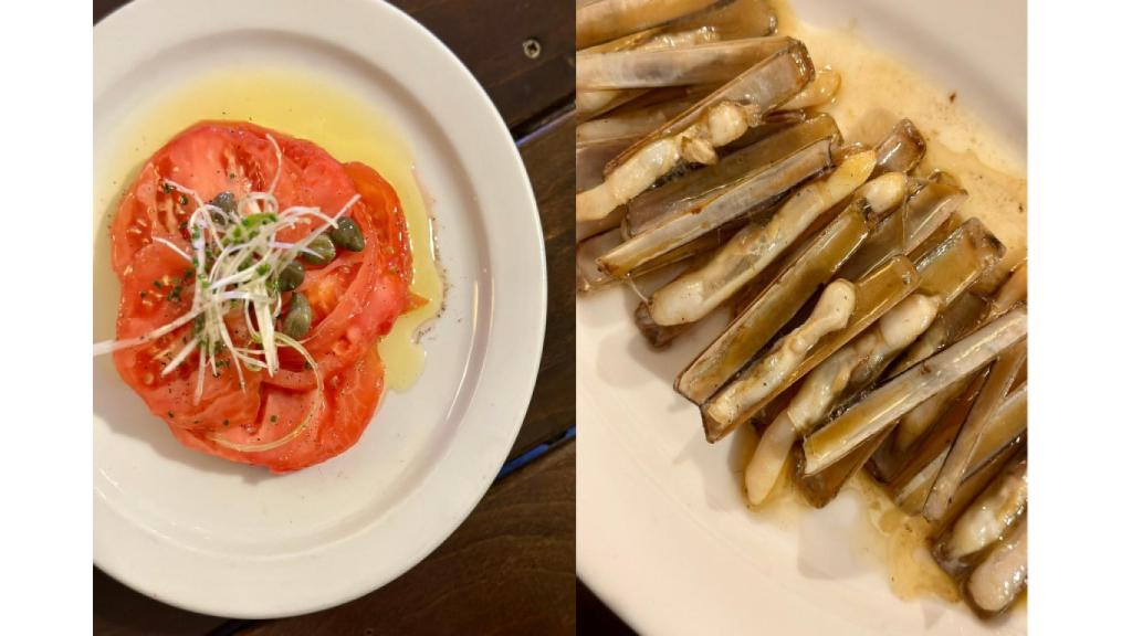 Ensalada de tomate de Barbastro y canyut del Delta.