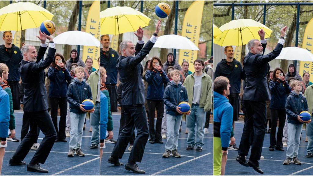 Felipe VI, en un fotomontaje, en la Fundación Cruyff.