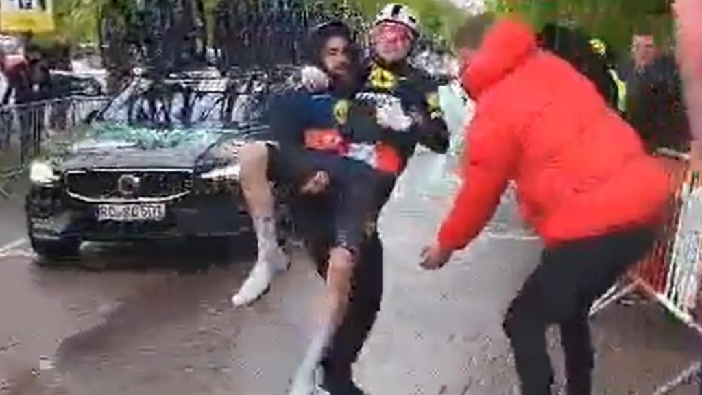 Skjlemose, retirado en brazos por un asistente.