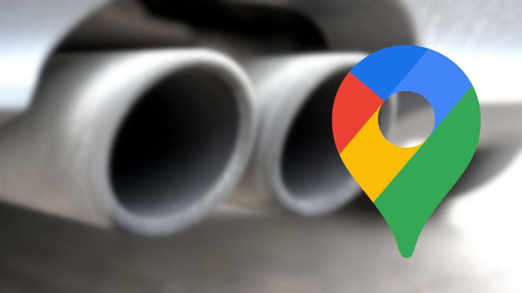 Icono de Google Maps junto a un escape de coche