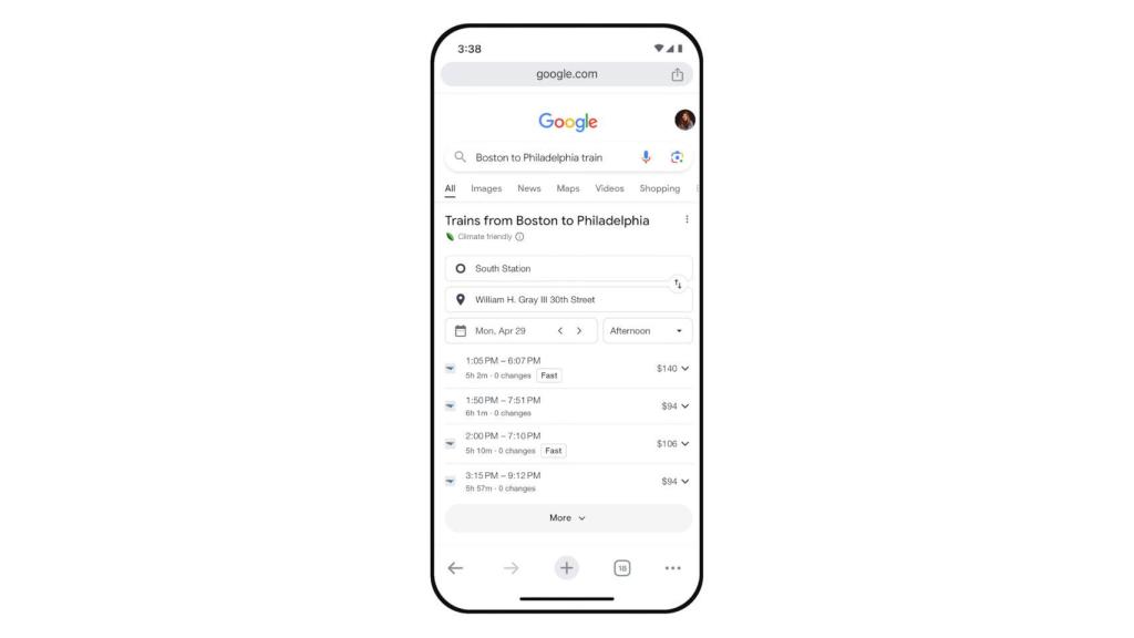 Nuevos resultados de trenes en la Búsqueda de Google