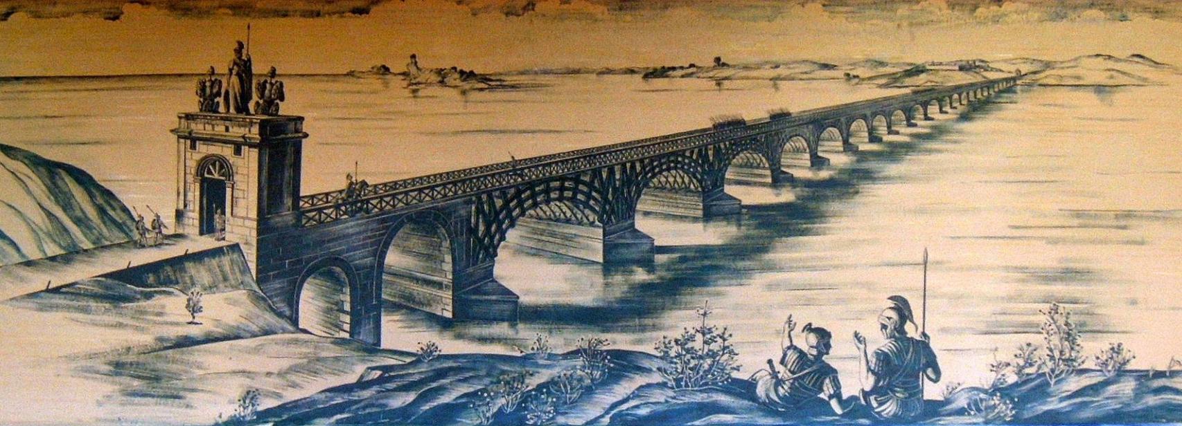Ilustración del ingeniero Duperrex de cómo debió de ser el puente de Trajano.
