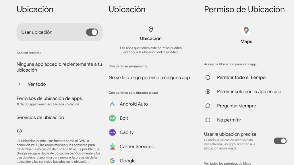 Ajustes de ubicación en Android