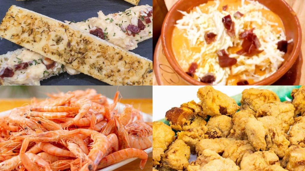 Romerito, salmorejo, gambas de Huelva y cazón en adobo
