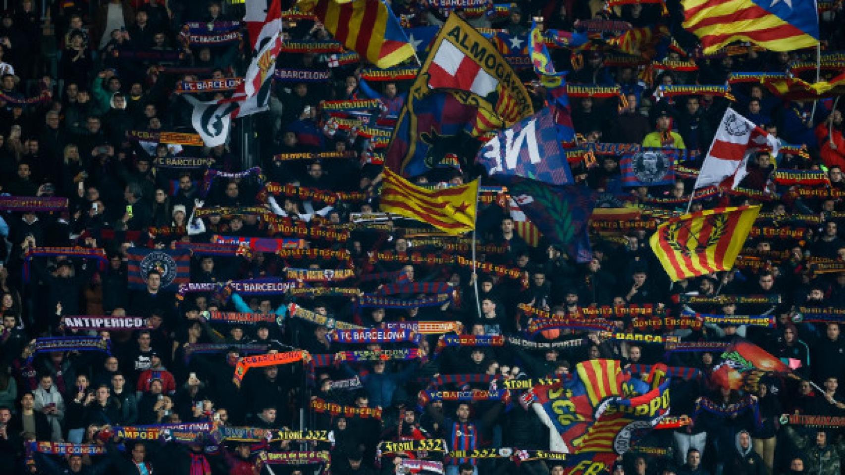 La afición del Barça durante un partido.