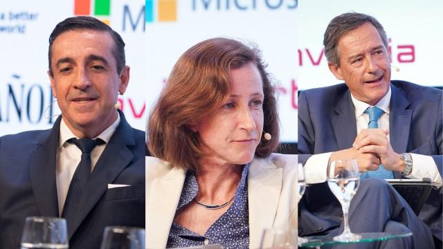 Juan Manuel Morales, director general del Grupo IFA; Elodie Perthuisot, CEO de Carrefour España y el presidente y consejero delegado de Fertiberia, Javier Goñi en Wake Up Spain!