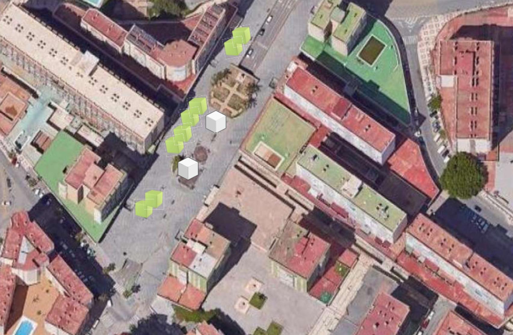 Posible emplazamiento de las estructuras de sombra en la Plaza Adolfo Suárez de Torremolinos.