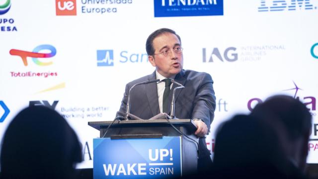 El ministro de Exteriores, José Manuel Albares, durante la clausura de Wake Up, Spain!