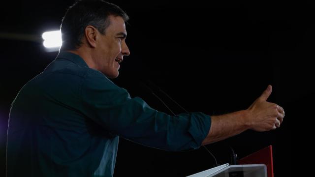 Pedro Sánchez, líder del PSOE y presidente del Gobierno, en el mitin de cierre de campaña de Bilbao.