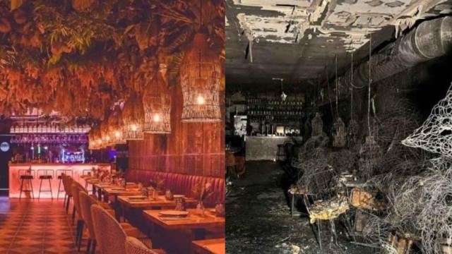 El restaurante Burro Canaglia antes y después del incendio.