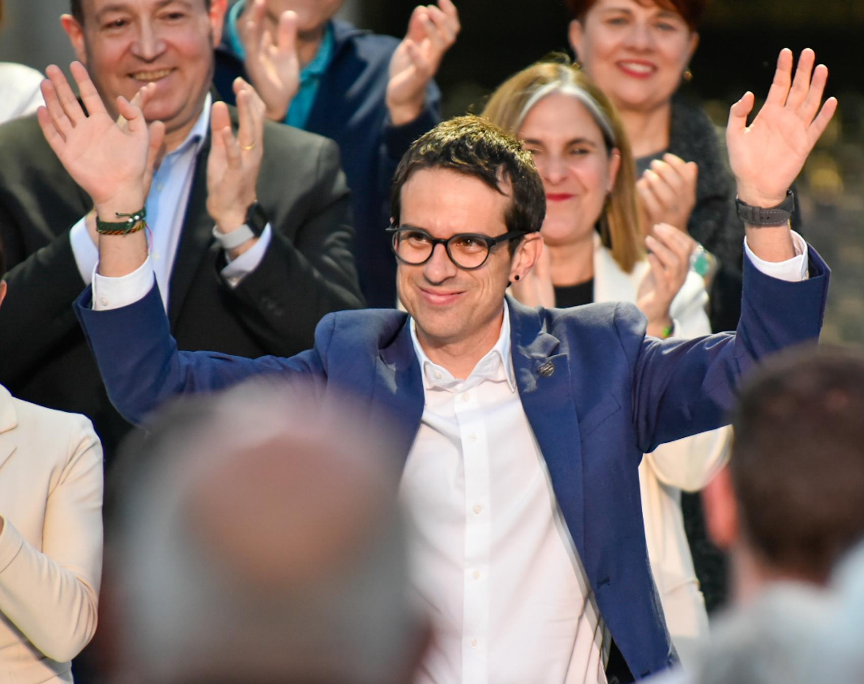Pello Otxandiano, el candidato a lehendakari de EH Bildu, este viernes en el acto de cierre de campaña.