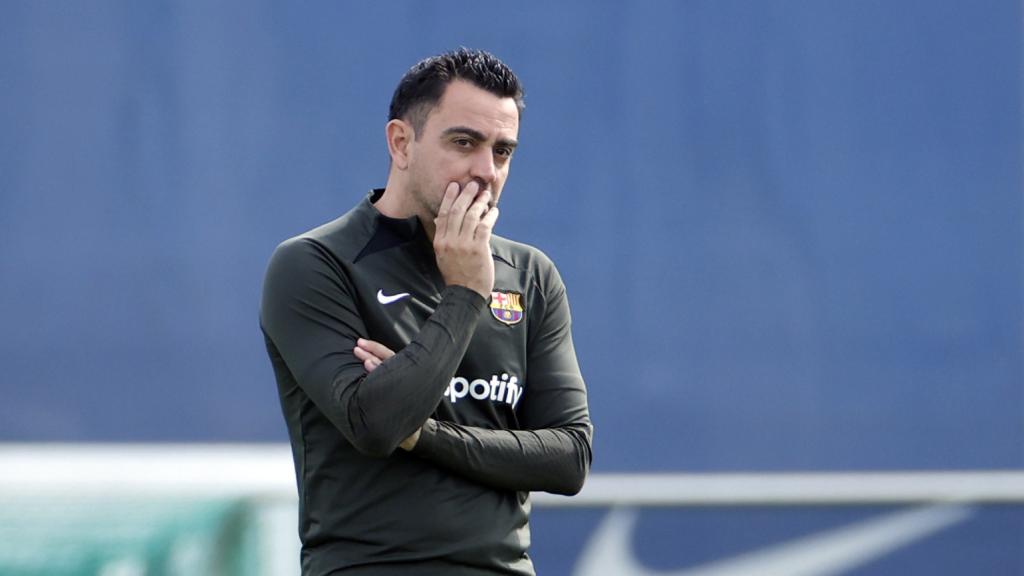 Xavi, durante un entrenamiento del FC Barcelona
