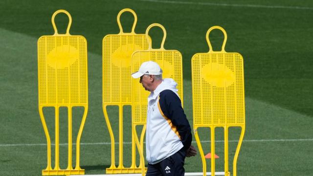 Carlo Ancelotti, en el entrenamiento previo a El Clásico