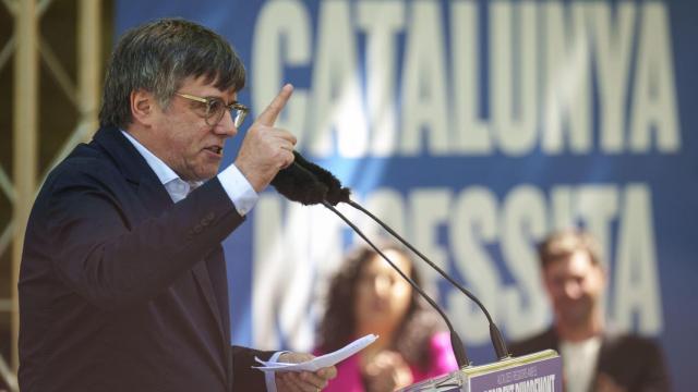 Carles Puigdemont, durante el acto celebrado este sábado por Junts en la localidad francesa de Amélie-les-Bains-Palalda.
