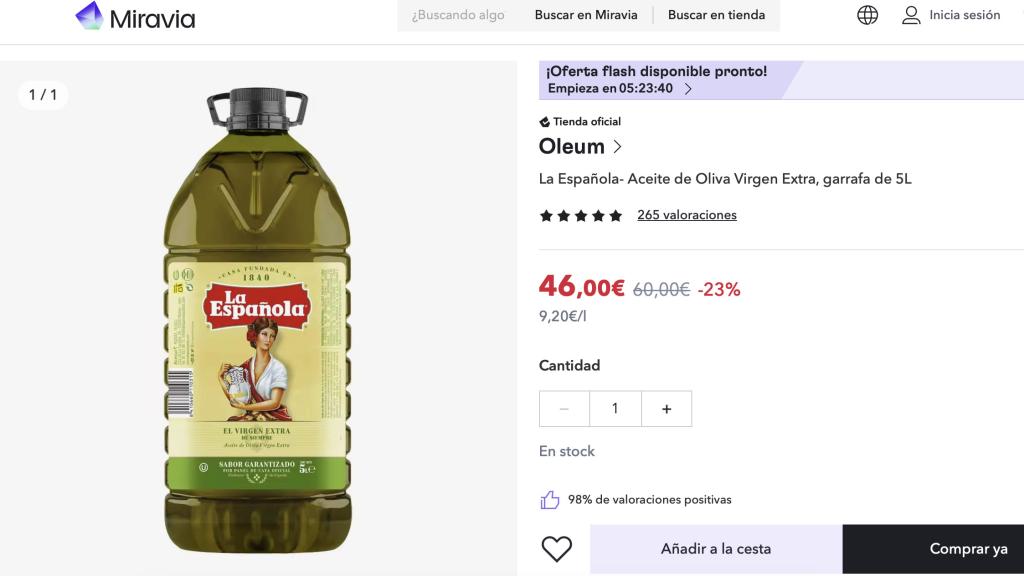 Captura de pantalla de la oferta.