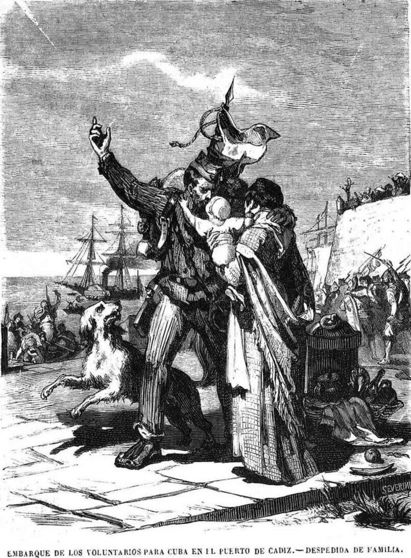 Embarque de los voluntarios para Cuba en Cádiz en 1869 según 'El Museo Universal'.