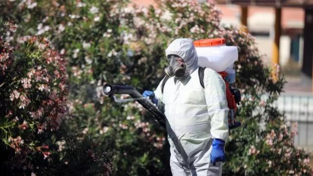 Un operario realiza labores de fumigación en una imagen de archivo.