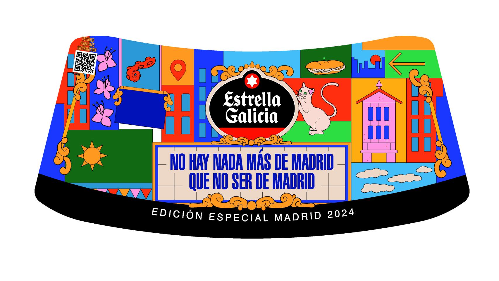 La artista madrileña Loreto Manzanera ha ilustrado la nueva edición especial de Estrella Galicia, 'No hay nada más de Madrid que no ser de Madrid'.