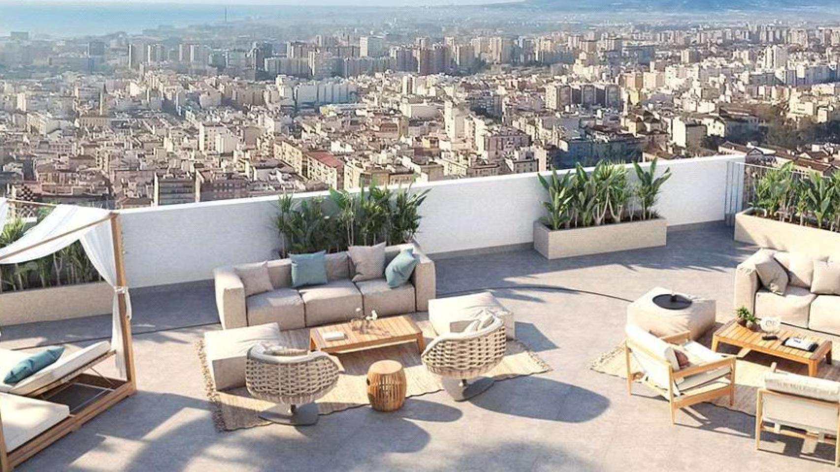 Infografía de las vistas de Málaga desde uno de los áticos de las torres de 30 plantas de Martiricos.