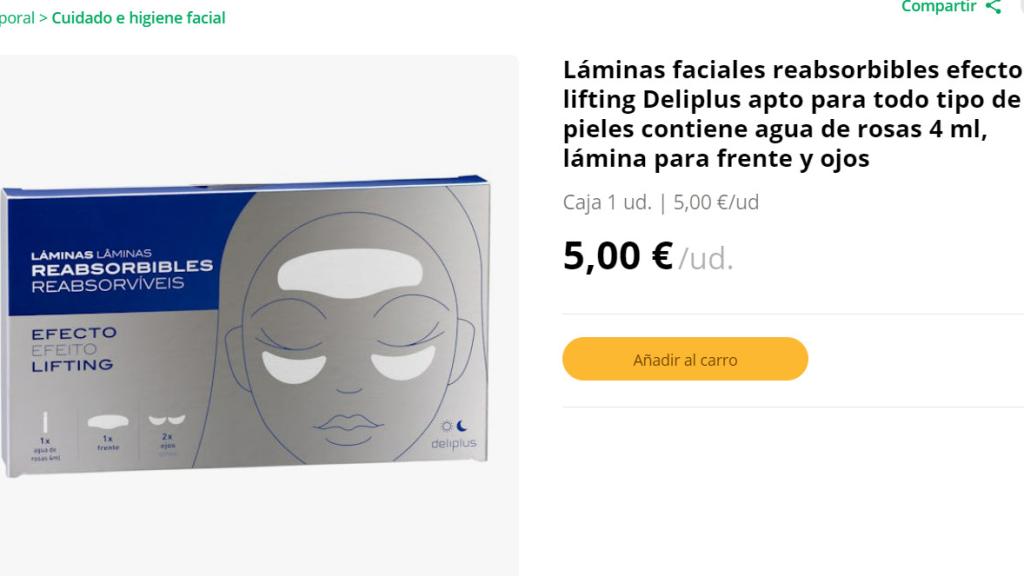 Láminas faciales antiedad de Deliplus.
