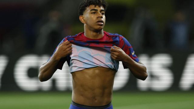 Lamine Yamal, durante un partido con el FC Barcelona.