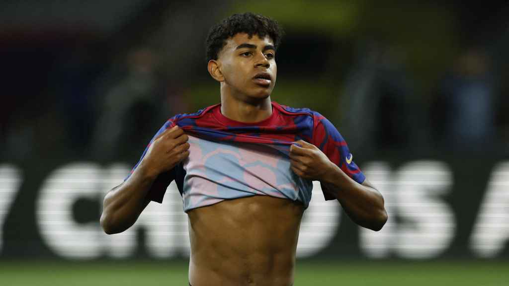Lamine Yamal, durante un partido con el FC Barcelona.