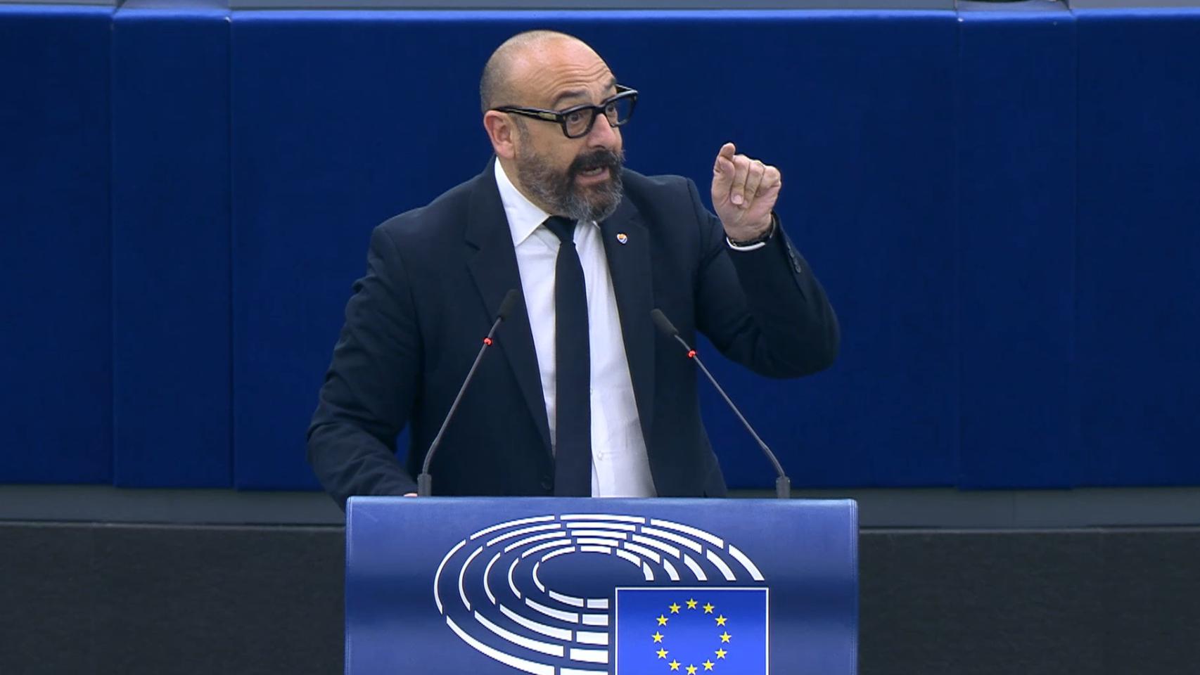 Jordi Cañas, eurodiputado de Ciudadanos, durante el debate en Estrasburgo, este miércoles.