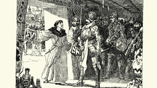 Conquista de Perú. Fraile insta a Pizarro de ataque