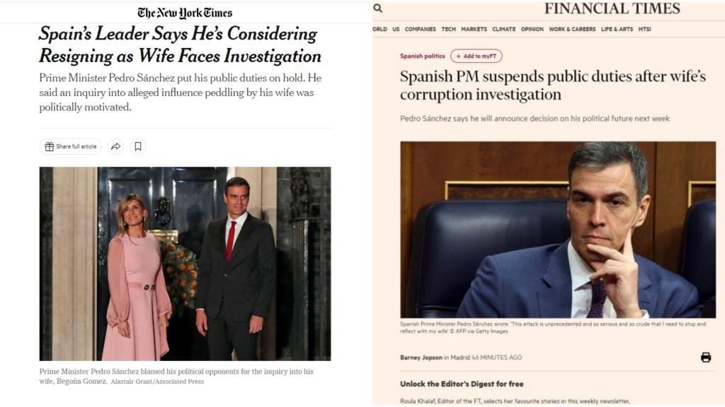 La noticia sobre Sánchez en 'The New York Times'.