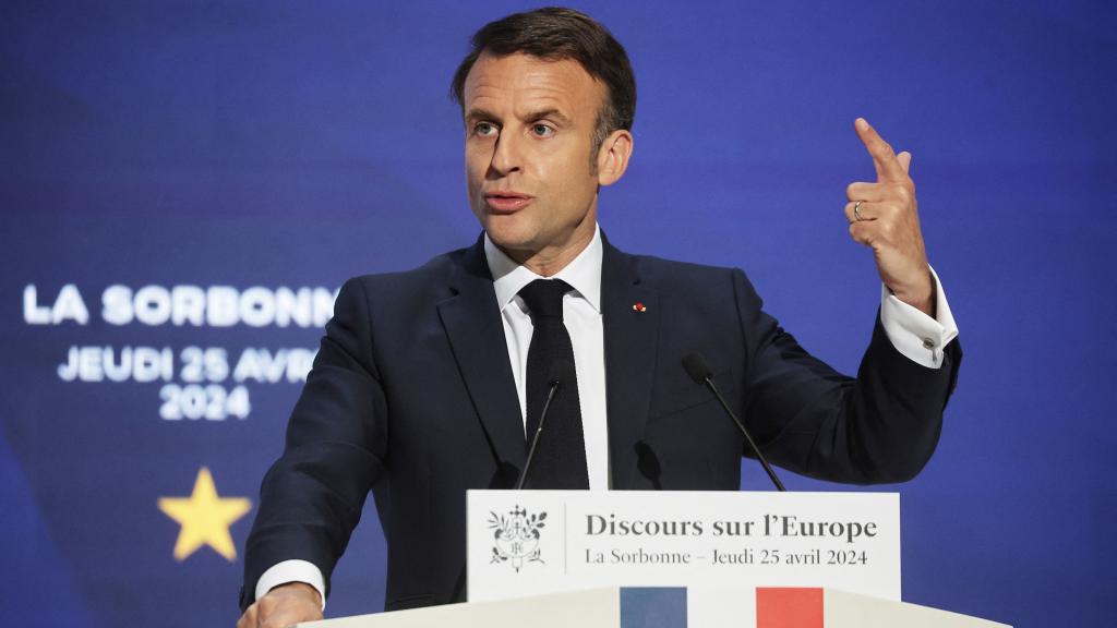 Emmanuel Macron, durante su discurso sobre el futuro de Europa este jueves en la Sorbona