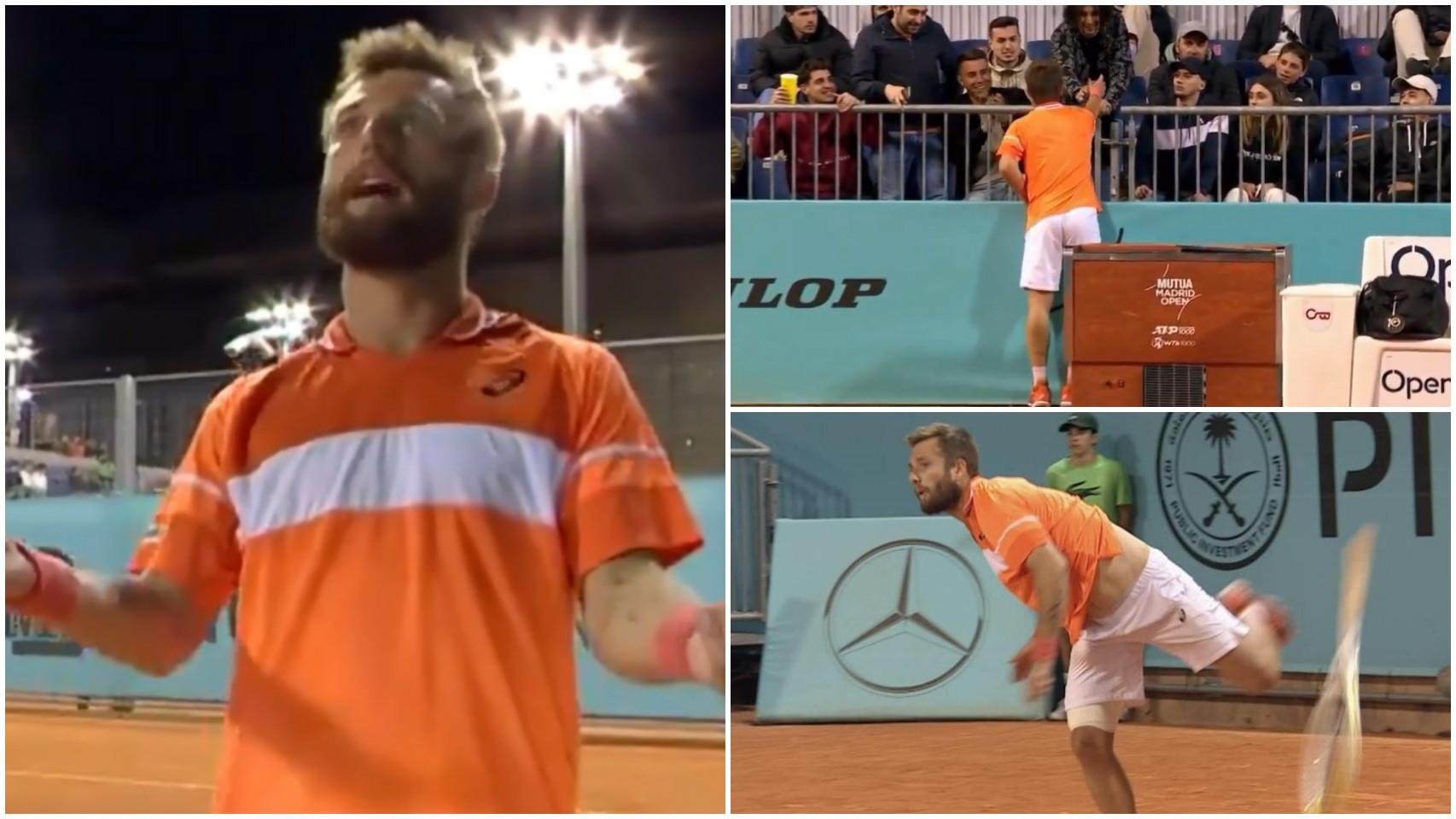 Moutet, en diferentes instantes del partido en el Mutua Madrid Open.