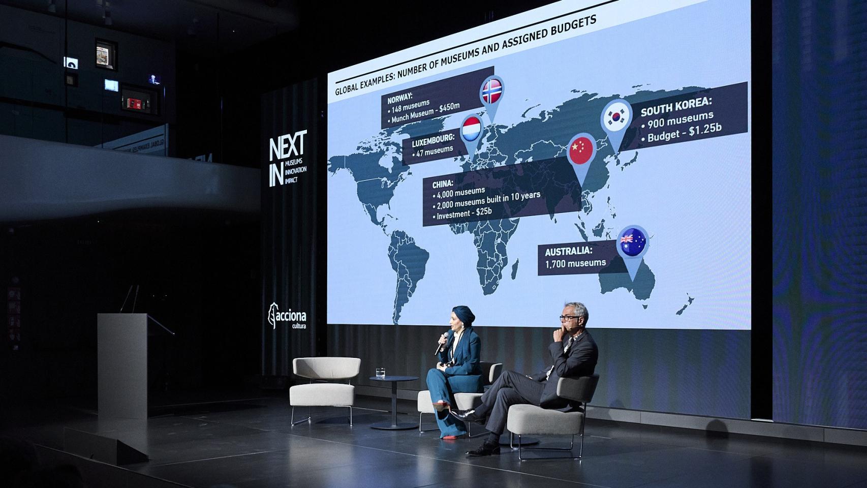Sheika Reem al Thani, vice-CEO en funciones de Exposiciones de Qatar Museums y Christian Wacker, Director Adjunto de Qatar Museums, en una de las conferencias.