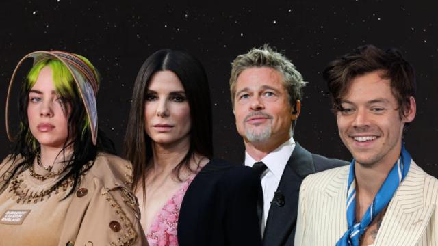Billie Eilish, Sandra Bullock, Brad Pitt y Harry Styles, en un fotomontaje de JALEOS.
