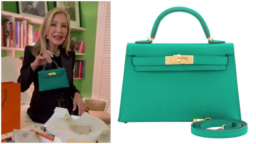 Carmen Lomana con su nuevo mini Kelly de Hermès.