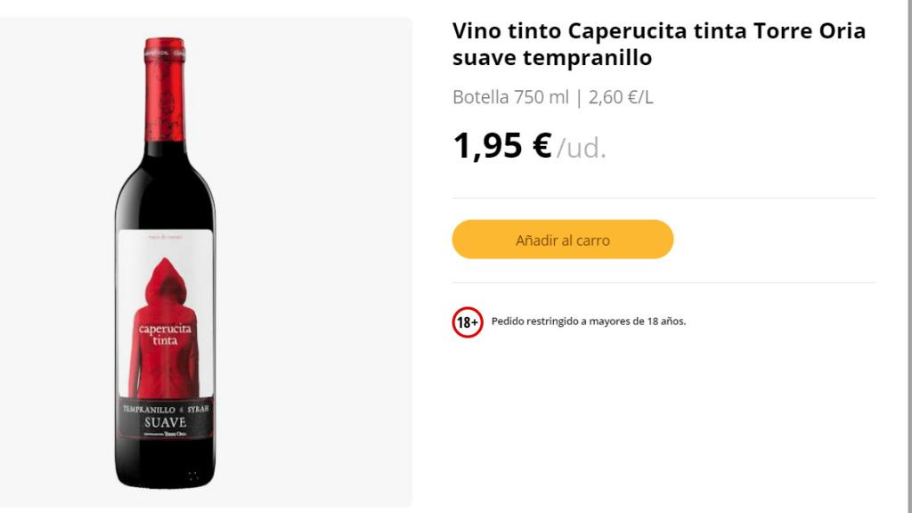 Vino tinto Caperucita tinta Torre Oria suave tempranillo.