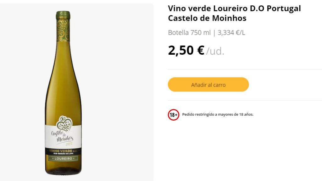 Vino verde Loureiro D.O Portugal Castelo de Moinhos.