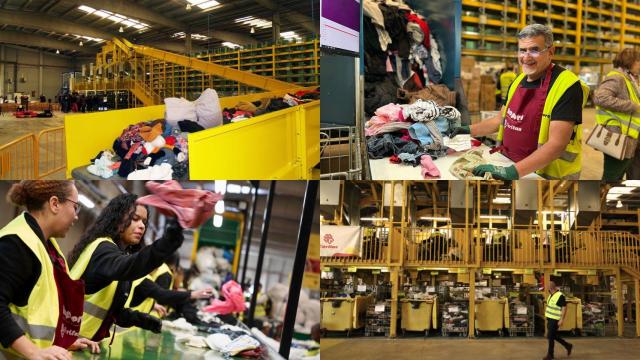 Recopilación que muestra la ruta de las prendas y calzado en la planta de tratamiento de Ribarroja de Turia.
