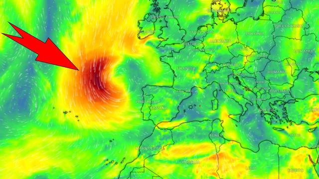 La borrasca que se aproxima a España este viernes. Meteored.