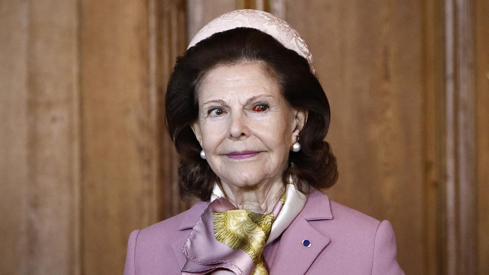 La reina Silvia de Suecia en uno de los últimos actos públicos que ha presidido con motivo de la visita de Estado del presidente de Finlandia y su mujer.