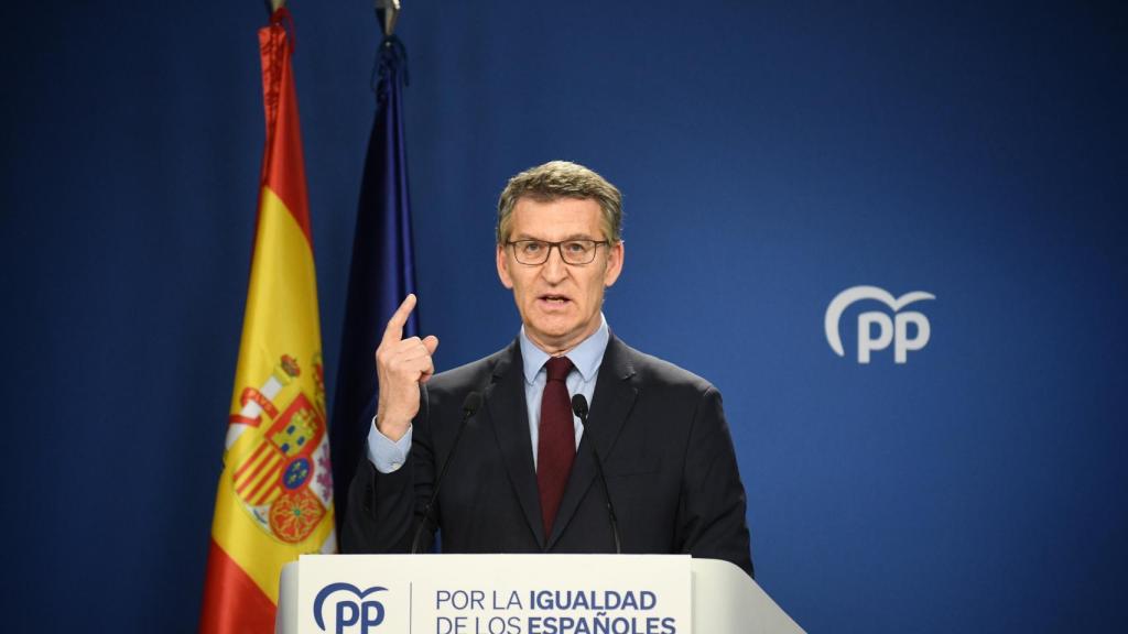 El líder del PP, Alberto Núñez Feijóo, este jueves en Génova.