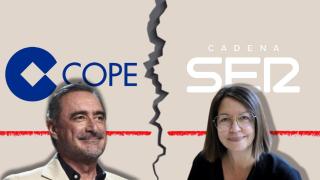 Montaje de Carlos Herrera comunicador de Cope y Ángels Barceló presentadora de Cadena Ser