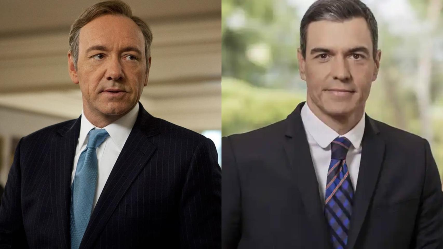 Escena de 'House of Cards' e imagen de archivo de Pedro Sánchez