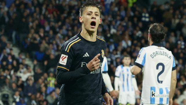 Arda Güler celebra su gol frente a la Real Sociedad.