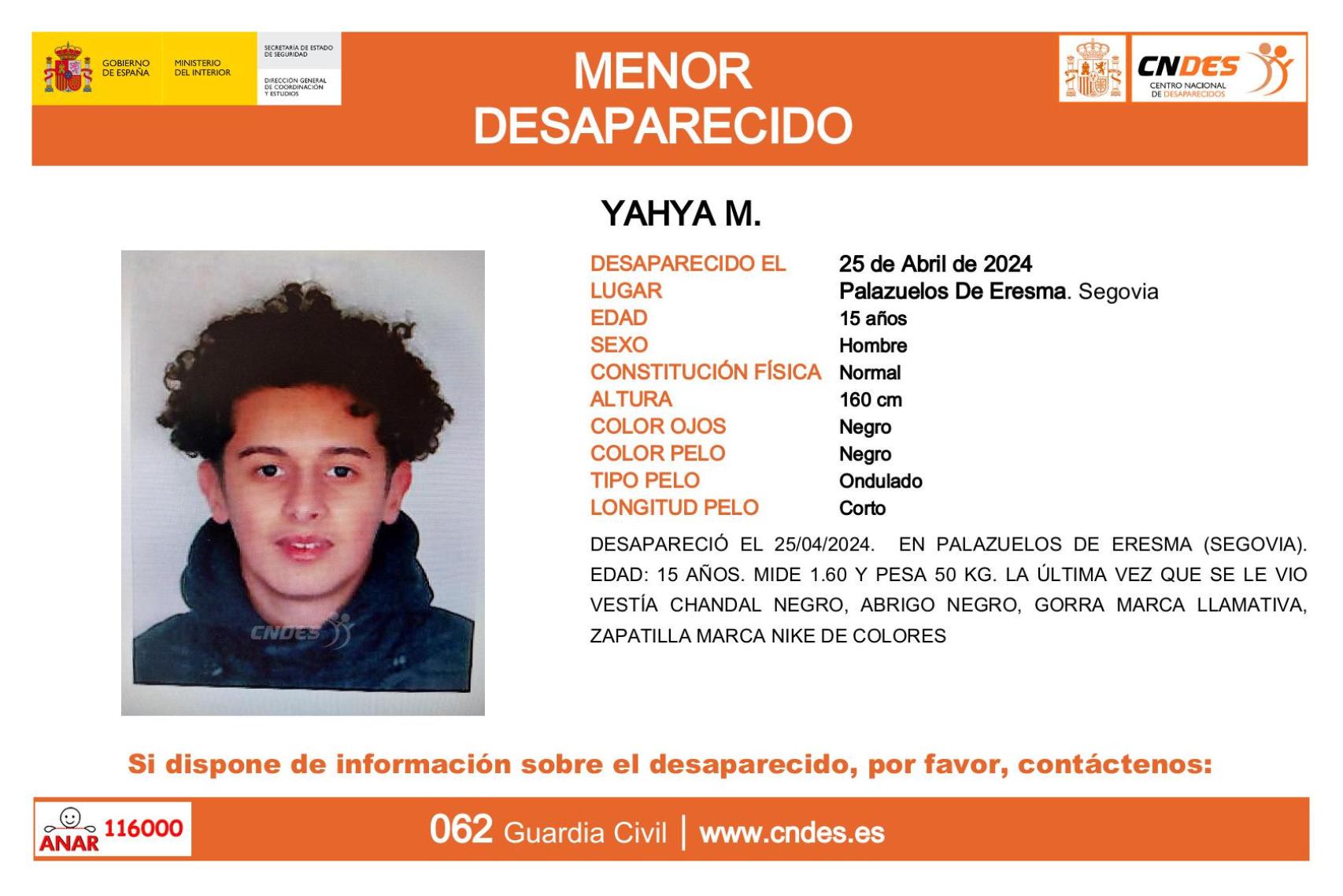 Anuncio de la desaparición de Yahya M.