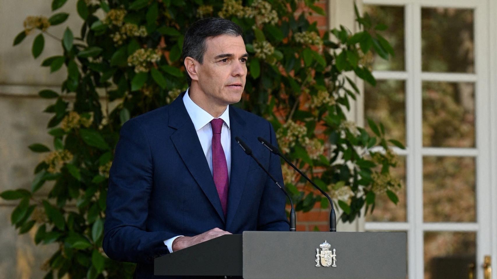 Pedro Sánchez durante su comparecencia.