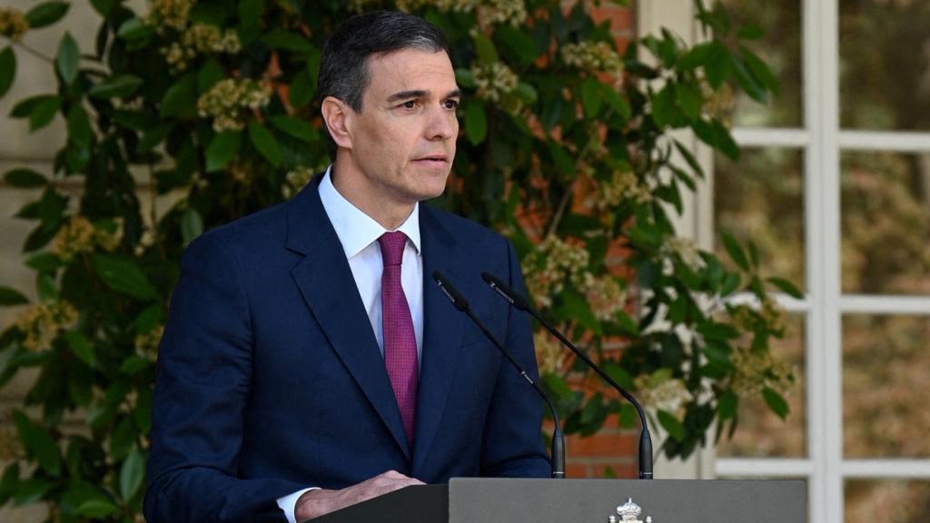 Pedro Sánchez durante su comparecencia.